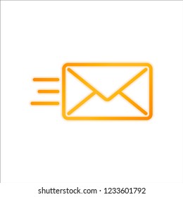 send mail icon. sms line. Orange sign with low light on white background