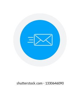 send mail icon. sms line. Icon in colored circle with gray bold border. Web button, modern flat design