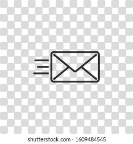 send mail icon. sms line. Black symbol on transparency grid
