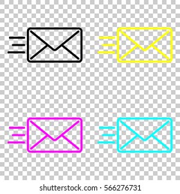 send mail icon. sms line. Colored set of cmyk icons on transparent background.