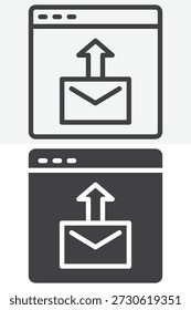 Send mail inbox icon in different style set. Line and outline, solid version vector icon with editable stroke. Email sign and symbol for send icon.