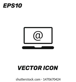 Send mail with laptop vector icon illustration. Premium quality.
