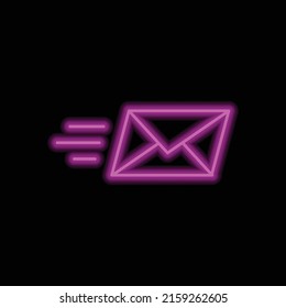 Send mail simple icon vector. Flat design. Purple neon style on black background.ai