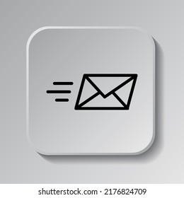 Send mail simple icon vector. Flat design. Black icon on square button with shadow. Grey background.ai