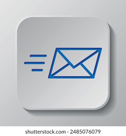 Send mail simple icon vector. Flat design. Paper cut design. Cutted blue symbol with shadow. Gray badge button, gray background.ai