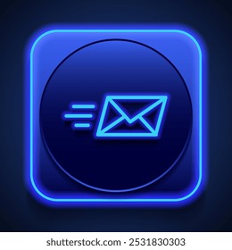 Enviar um vetor de ícones simples para o e-mail. Design plano. Estilo de néon azul no botão. Com shadow.ai