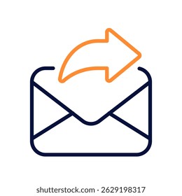 Send Mail Vector Icon for Online Messaging and Email Action. Paperwork delivery symbol, email submission and communication. Line Duo Tone Icon