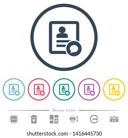 Send message to contact person flat color icons in round outlines. 6 bonus icons included.