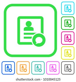Send message to contact person vivid colored flat icons in curved borders on white background