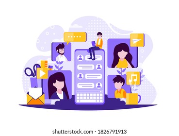send message to each and share music, video, photo, and talking from phone . Vector illustration