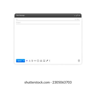 Send a message. Flat, white, send message window mockup. Vector illustration.