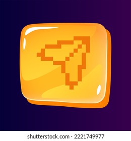 Send message glossy ui button with pixelated icon. Communication. Editable 8bit graphic element on shiny square shape. Isolated vector user interface image for web, mobile. Retro style game design