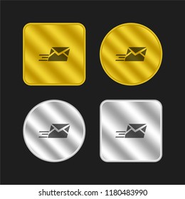 Send message gold and silver metallic coin logo icon design