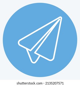 Send message Icon in trendy blue eyes style isolated on soft blue background