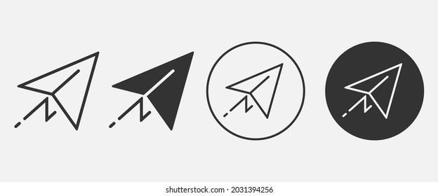 Send Message Line Art Vector Icon For Business Marketing Template Design. Flat Logo Illustration For Paper Plane, Airplane, Aeroplane Or Origami. Travel, Aviation, Transport Delivery Graphic Symbol.