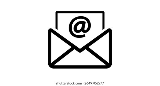 Ícone de linha de email de envio de mensagem. Botões de interface da newsletter. Ícone de email de envelope. Vetor de contorno de carta de email fechado. Pictograma de e-mail mínimo plano em fundo branco. Comunicação, Mensagens, Social