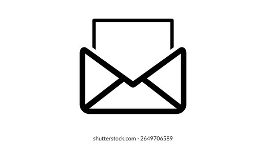 Ícone de linha de email de envio de mensagem. Botões de interface da newsletter. Ícone de email de envelope. Vetor de contorno de carta de email fechado. Pictograma de e-mail mínimo plano em fundo branco. Comunicação, Mensagens, Social
