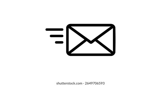 Ícone de linha de email de envio de mensagem. Botões de interface da newsletter. Ícone de email de envelope. Vetor de contorno de carta de email fechado. Pictograma de e-mail mínimo plano em fundo branco. Comunicação, Mensagens, Social