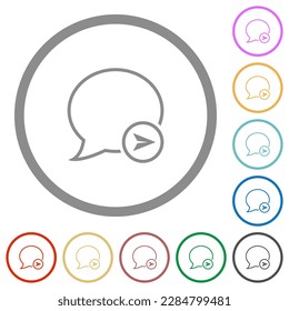 Send message outline flat color icons in round outlines on white background