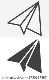 Send message paper plane icon in different style set. Line and outline, solid version vector icon with editable stroke. Communication sign and symbol for send icon.