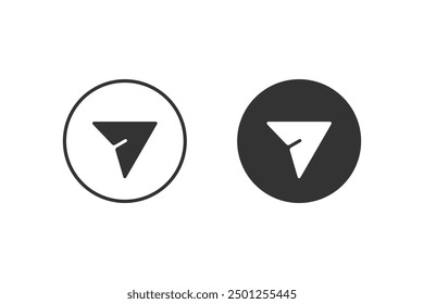 Send message with a plane button in a circle in filled and outlined variations. Vector icons in flat style