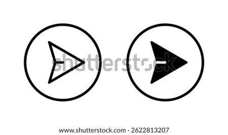 Send message, share button icon on circle line. Social media paper plane sign symbol