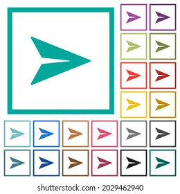 Send message solid flat color icons with quadrant frames on white background