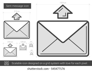 Enviar mensagem ícone de linha de vetor isolado no fundo branco. Ícone de linha de mensagem enviada para infográfico, site ou aplicativo. Ícone escalável projetado em um sistema de grade.