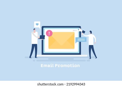 Enviar mensajes a la audiencia adecuada, promoción de correo electrónico, Empresario usando marketing de correo electrónico automatizado - ilustración vectorial de diseño plano con caracteres