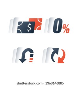 Send money fast, financial transfer, credit card issue, transaction security system, quick cash loan, finance solution, currency exchange rate, payment installment, zero fee commission, vector icon