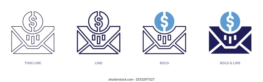Send money icon in 4 different styles. Thin Line, Line, Bold, and Bold Line. Duotone style. Editable stroke.