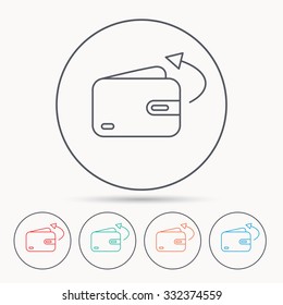 Send money icon. Cash wallet sign. Linear circle icons.