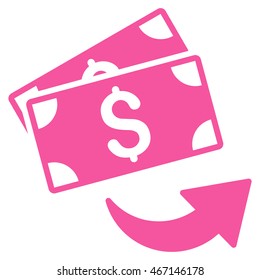 Send Money icon. Vector style is flat iconic symbol with rounded angles, pink color, white background.