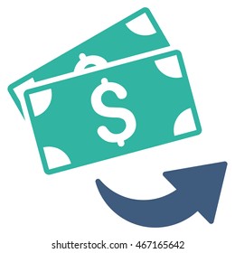 Send Money icon. Vector style is bicolor flat iconic symbol with rounded angles, cobalt and cyan colors, white background.