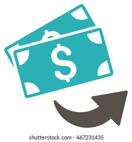 Send Money icon. Vector style is bicolor flat iconic symbol with rounded angles, grey and cyan colors, white background.
