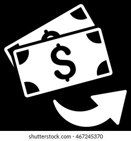 Send Money icon. Vector style is flat iconic symbol with rounded angles, white color, black background.