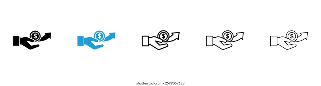 Send money icons vector illustrations in black and blue colors for web and ui designs