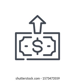 Send money line icon. Dollar note with arrow up vector outline sign.