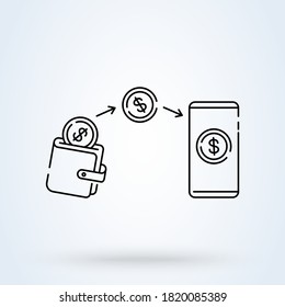 Send money low-cost sign line icon or logo. Online money transfer concept. sending money from credit card vector linear illustration.