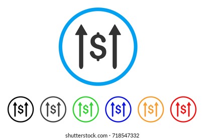 Send Money rounded icon. Style is a flat send money grey symbol inside light blue circle with black, gray, green, blue, red, orange color versions. Vector designed for web and software interfaces.