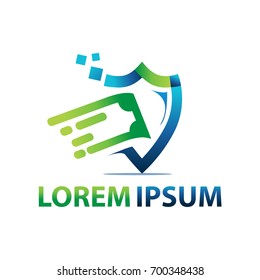 send money safely logo , outlines of shield with money paper with motion lines, illustration design, isolated on white background