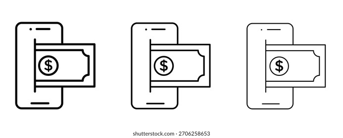 Send money smartphone icon linear style sign for mobile concept and web design.