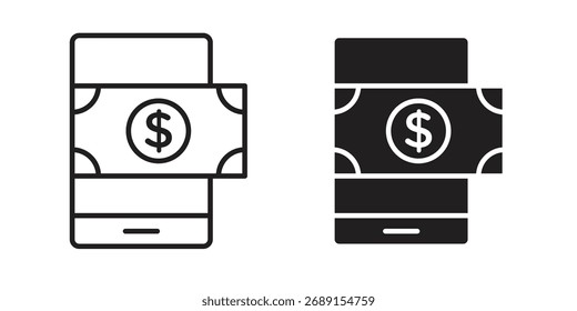 Enviar dinero Vector de icono de teléfono inteligente en diseño plano simple, contorno.