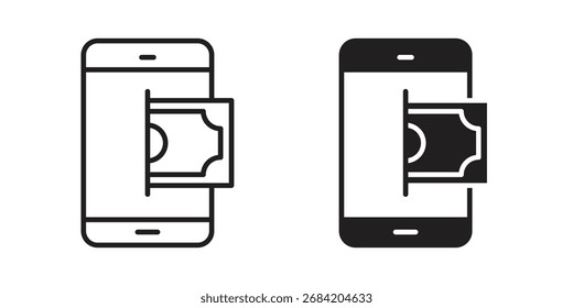 Senden Sie Geld Smartphone-Symbol für Web-Designs. Symbolsatz für Konturen und Cliparts