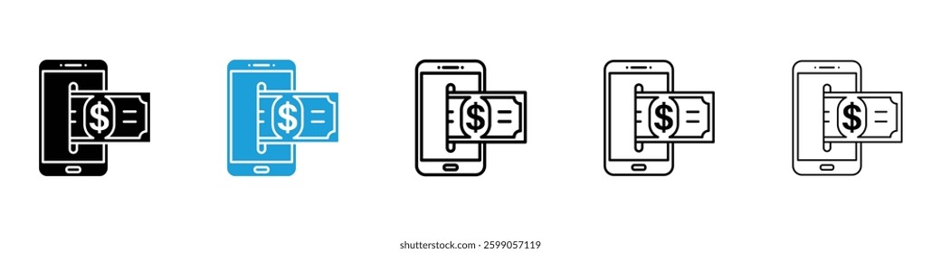 Send money smartphone icons vector illustrations in black and blue colors for web and ui designs
