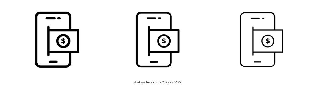 Send money smartphone thin line vector icon set.