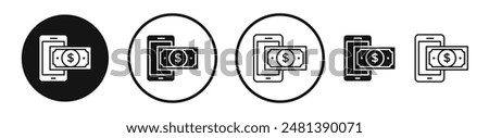 Send money smartphone vector icon set in black and white color.