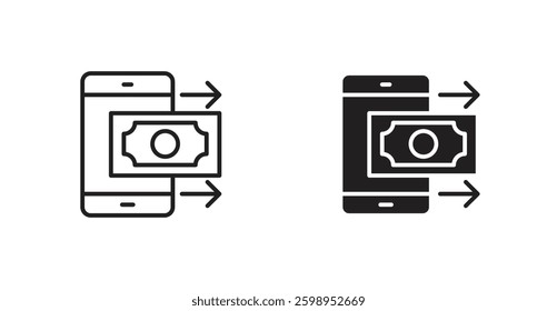 Send money smartphone vector line icon illustration collection.