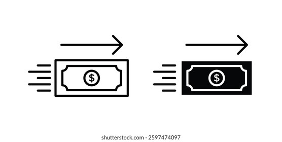 Send money vector icon set black filled and outlined style.