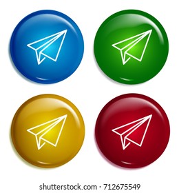 Send multi color gradient glossy badge icon set. Realistic shiny badge icon or logo mockup